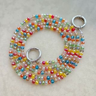 全新 手作鋼絲彩色水晶串珠雙扣環手機背帶長鏈 包包長鏈