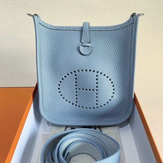 Hermes H069426 Mini Evelyne Etoupe/blue Indigo / Ccbf Togo TPM Shoulder Bags GHW