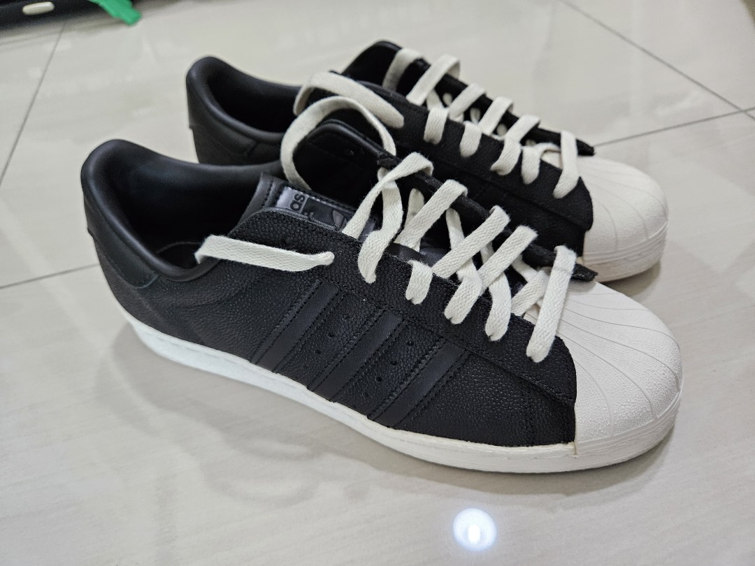 Adidas Superstar 82 GX3746 黑奶油底荔枝皮US10 復古休閒鞋, 他的時尚