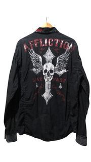 affliction black long sleeves punk polo