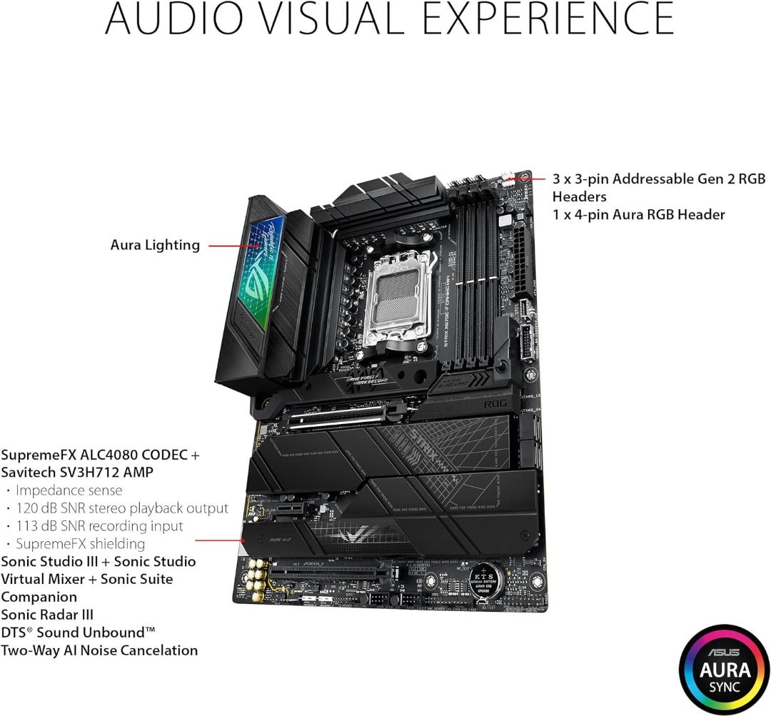 ASUS ROG Strix X670E-F Gaming WIFI 6E Bluetooth Socket AM5 AMD Ryzen 7000  Gaming Motherboard(PCIe 5.0, DDR5,16 + 2 Power Stages,Four M.2 Slots with  heatsinks,USB 3.2 Gen 2x2,AI Cooling II, and Aura