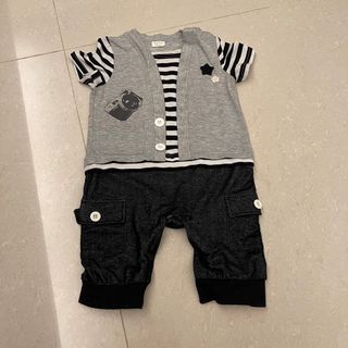 augelute baby 童裝 短袖連身衣 包屁衣 連身裝 假兩件 黑白條紋 相機