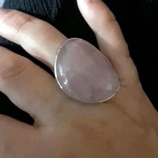 Authentic Pink Rose Quartz Stone Stainless Adjustable Size Jewelry Ring