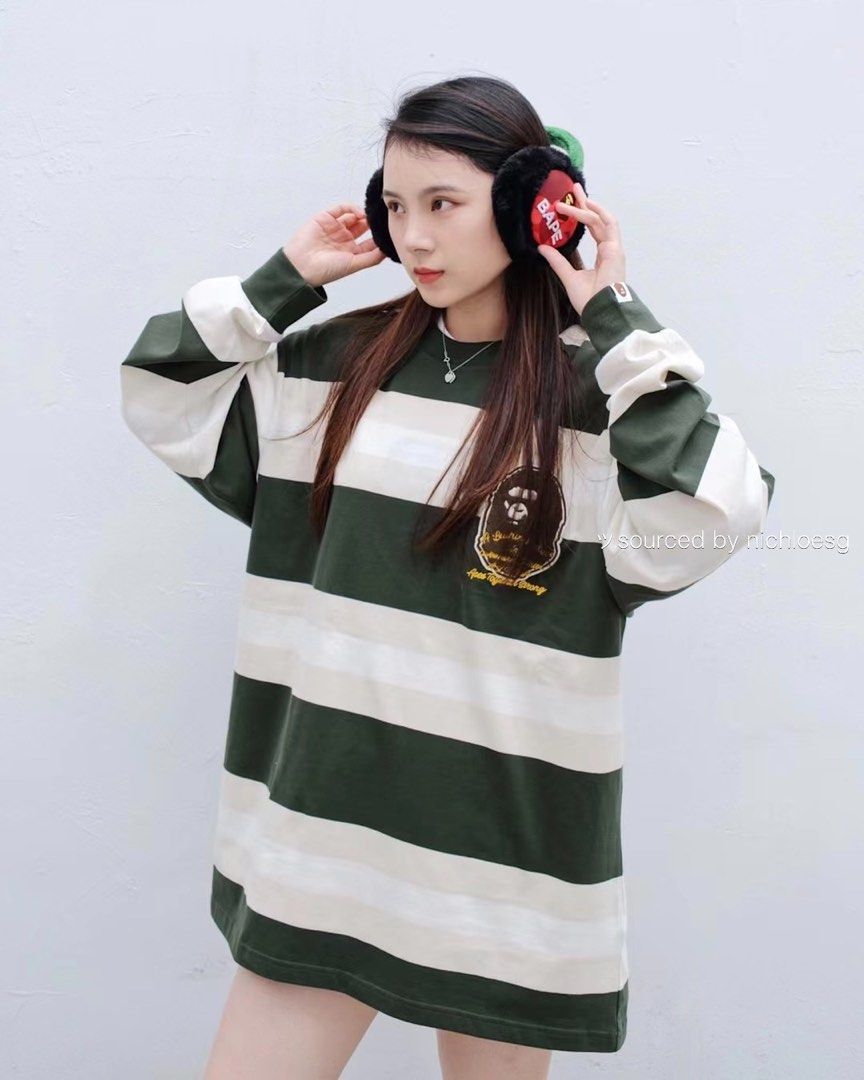 BAPE BADGE HOOP L/S TEE, Men's Fashion, Tops & Sets, Tshirts