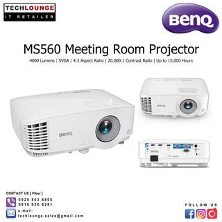 BENQ MS560 MEETING ROOM PROJECTOR - 4000 Lumens, SVGA (800 x 600), 4:3 Aspect Ratio, DLP, 20,000:1 Contrast Ratio, up to 15,000 Lamp Hours