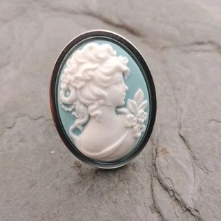 Best Quality Victorian Aqua Blue Lady Cameo Ring Jewelry Adjustable