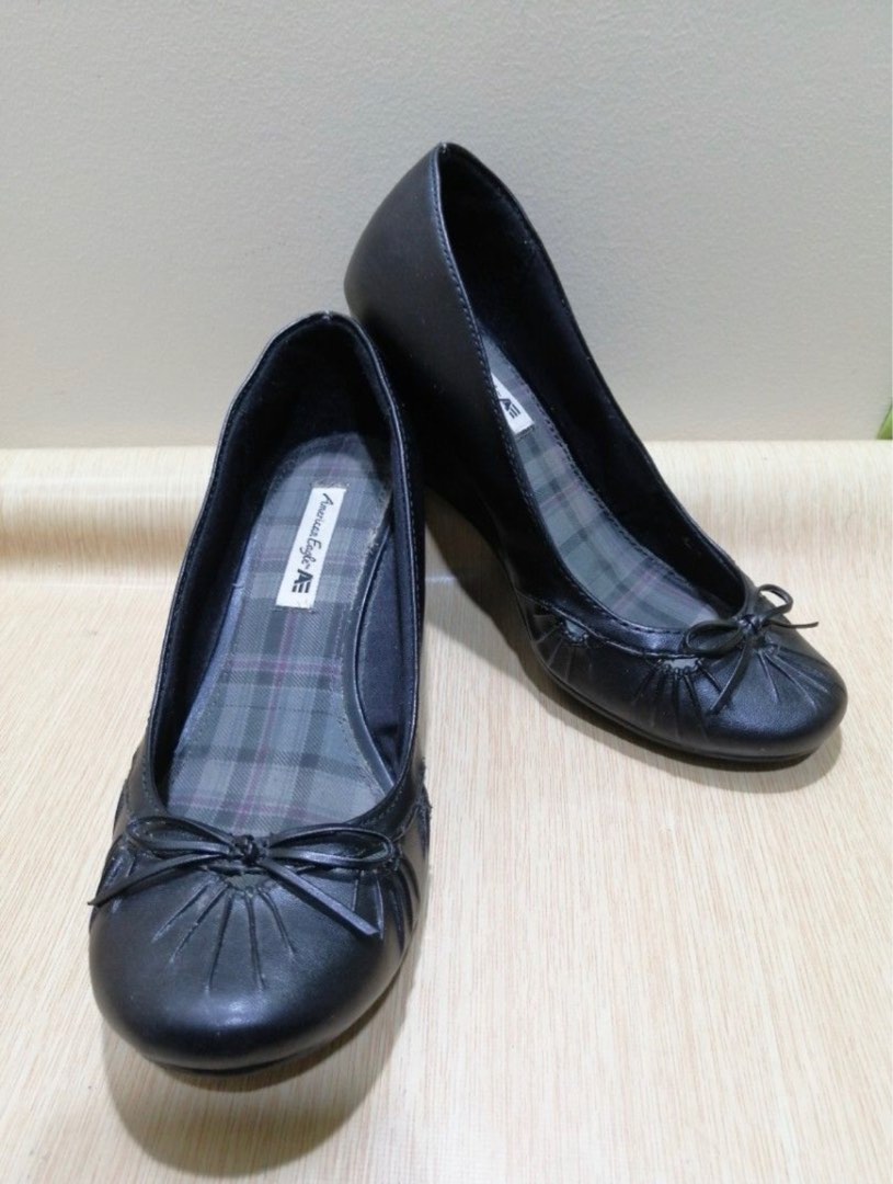 Women Genuine Leather Shoes Wedges Comfortable Shoes Bow Black Shoes Elegant Ladies