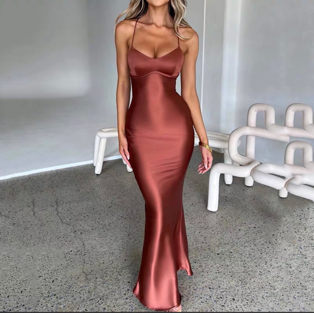 BN Red Satin Maxi Backless Dress Women s Fashion Dresses Sets