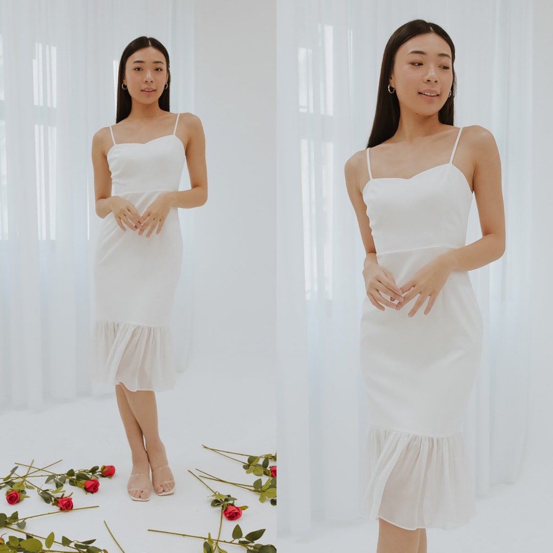 White chiffon midi dress top