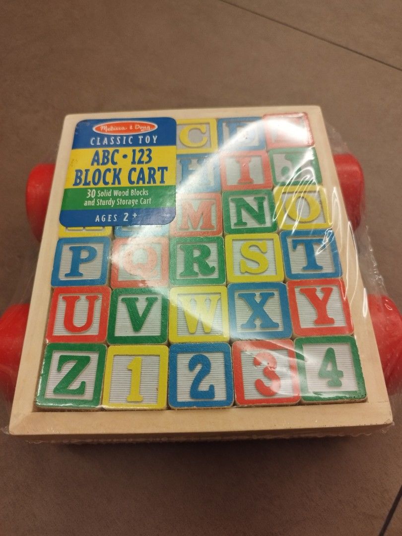 Brand New Melissa and Doug classic ABC alphabet wooden blocks cart