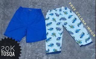 Celana anak biru+ free celana impor