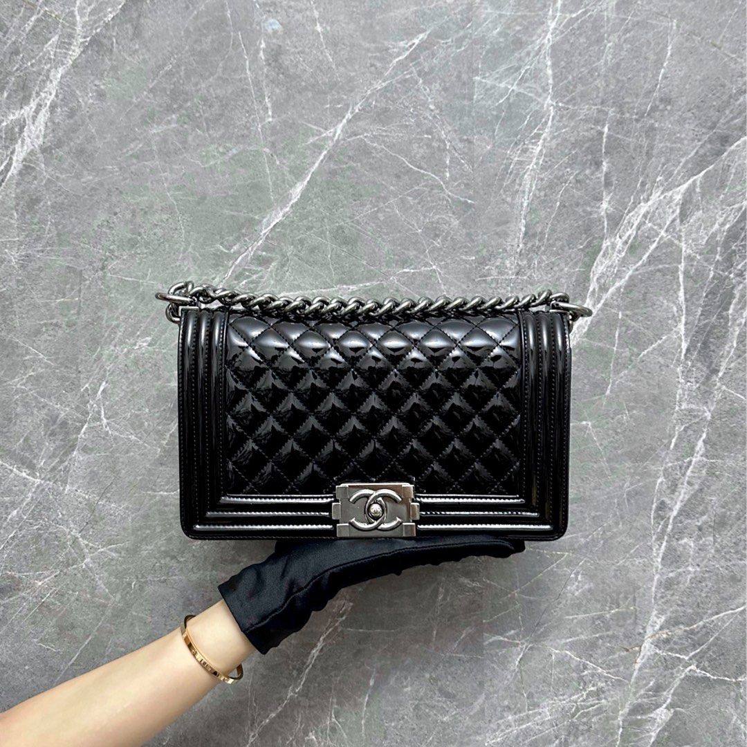 Chanel Boy Medium Patent Leather Black 25CM SHW No 19, Luxury, Bags &  Wallets on Carousell