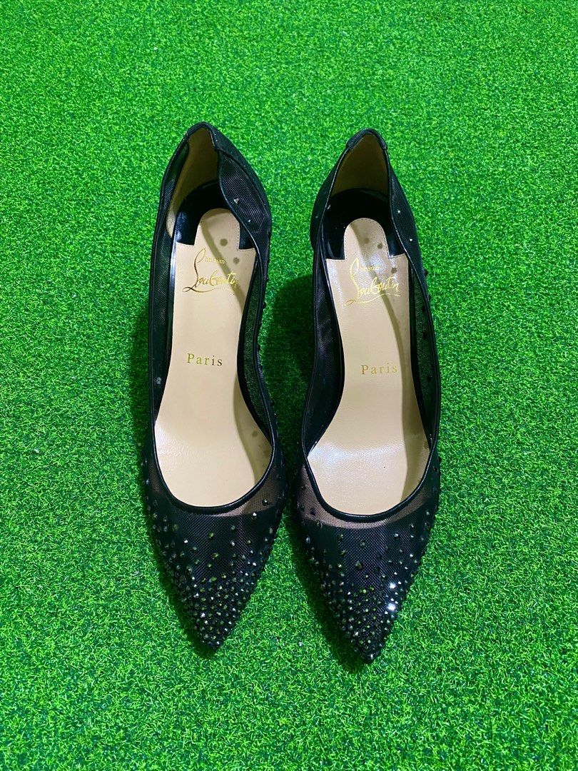 Christian Louboutin Black Velvet And Mesh Follies Strass Pumps