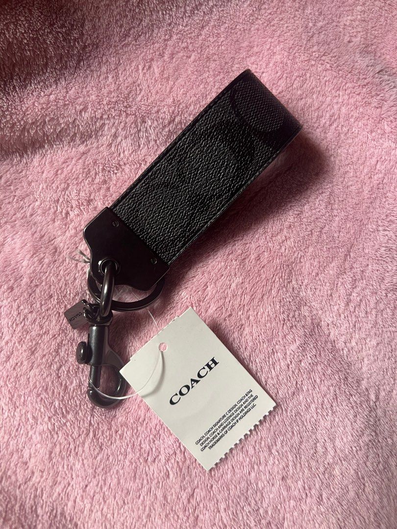 Coach, Accessories, Coach Signature Canvas Large Loop Key Fob Charcoal