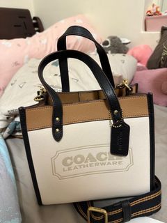 Coach tote 咖啡拼白 托特包