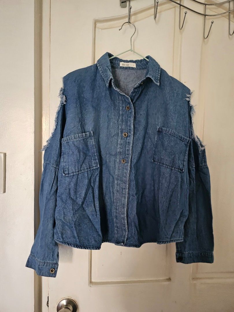 Cold shoulder denim online jacket