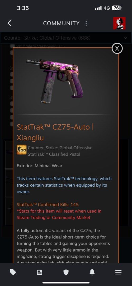 CSGO SKINS (Stattrak CZ75 Xiangliu), Video Gaming, Video Games, Others ...
