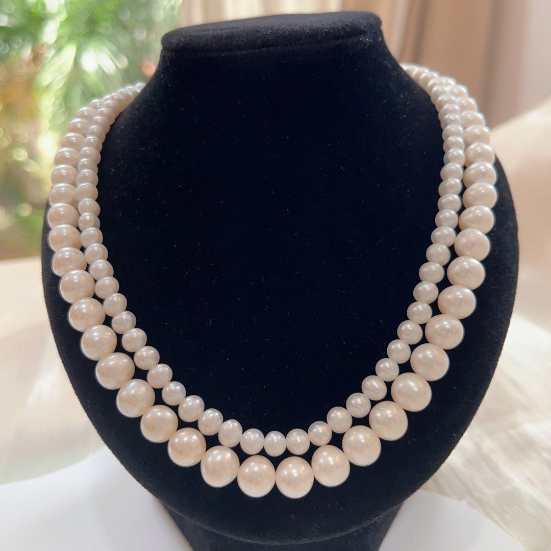 Double layered pearl necklace outlet