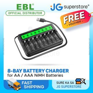 EBL FY-819 Two-Way 8 Bay Smart LCD Fast Charger for AA / AAA NiMH Rechargeable Batteries with Individual Slot, Built-in USB and Micro USB, Indicator Lights, and Intelligent Battery Detection | JG Superstore