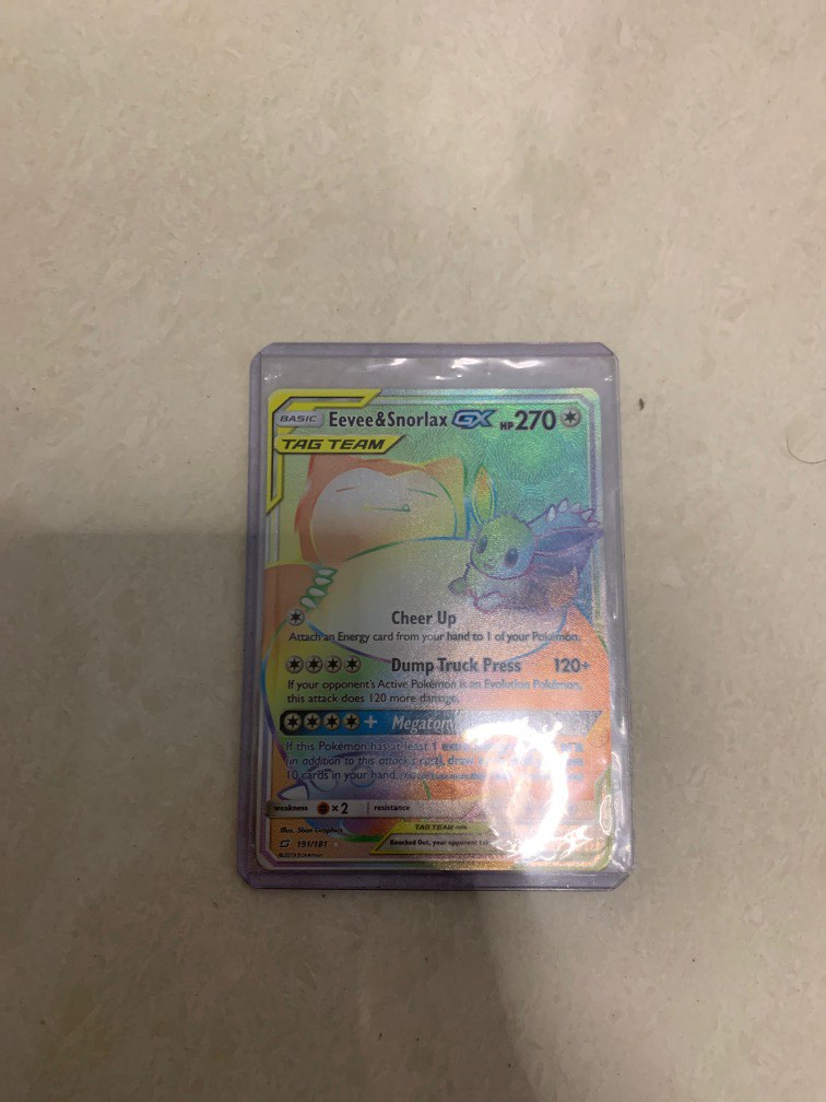 eevee and snorlax tag team gx rainbow(dm with offers), Hobbies & Toys