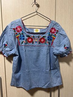 Embroidered Denim Top
