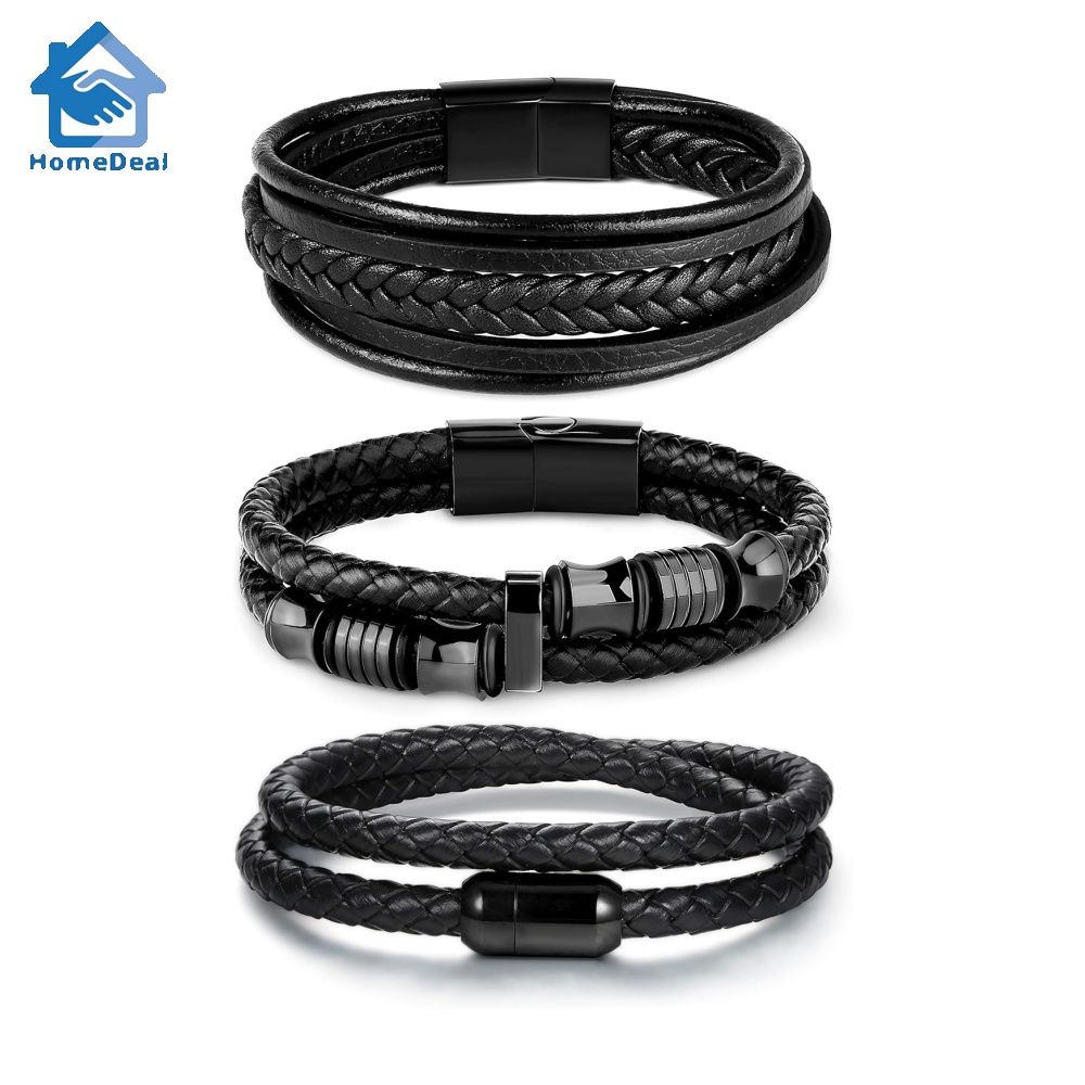 Mens black leather wristband hotsell