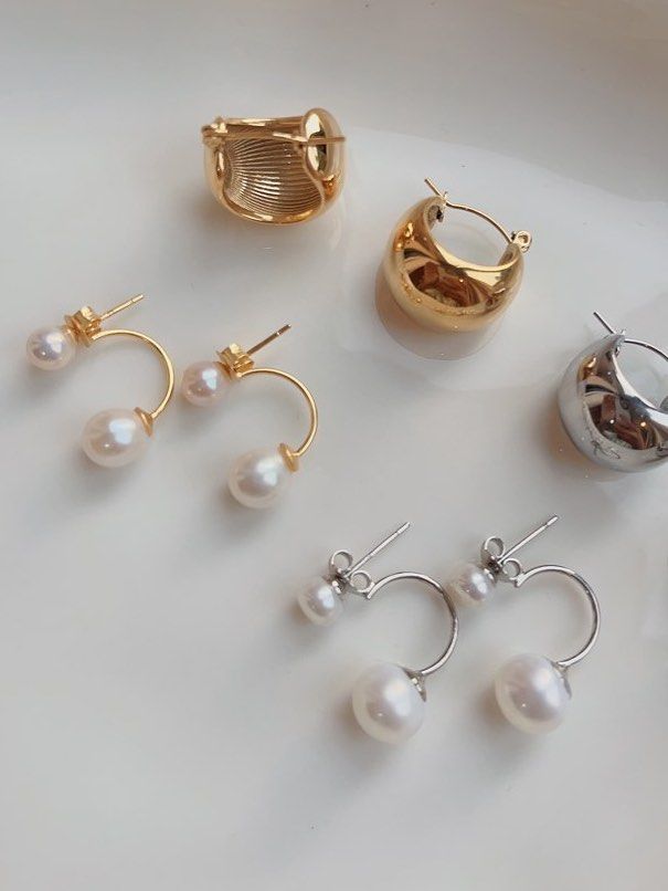 Double pearl stud earrings hotsell
