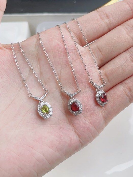 Free Shipping Garnet Peridot s925 Silver Necklace Zircon