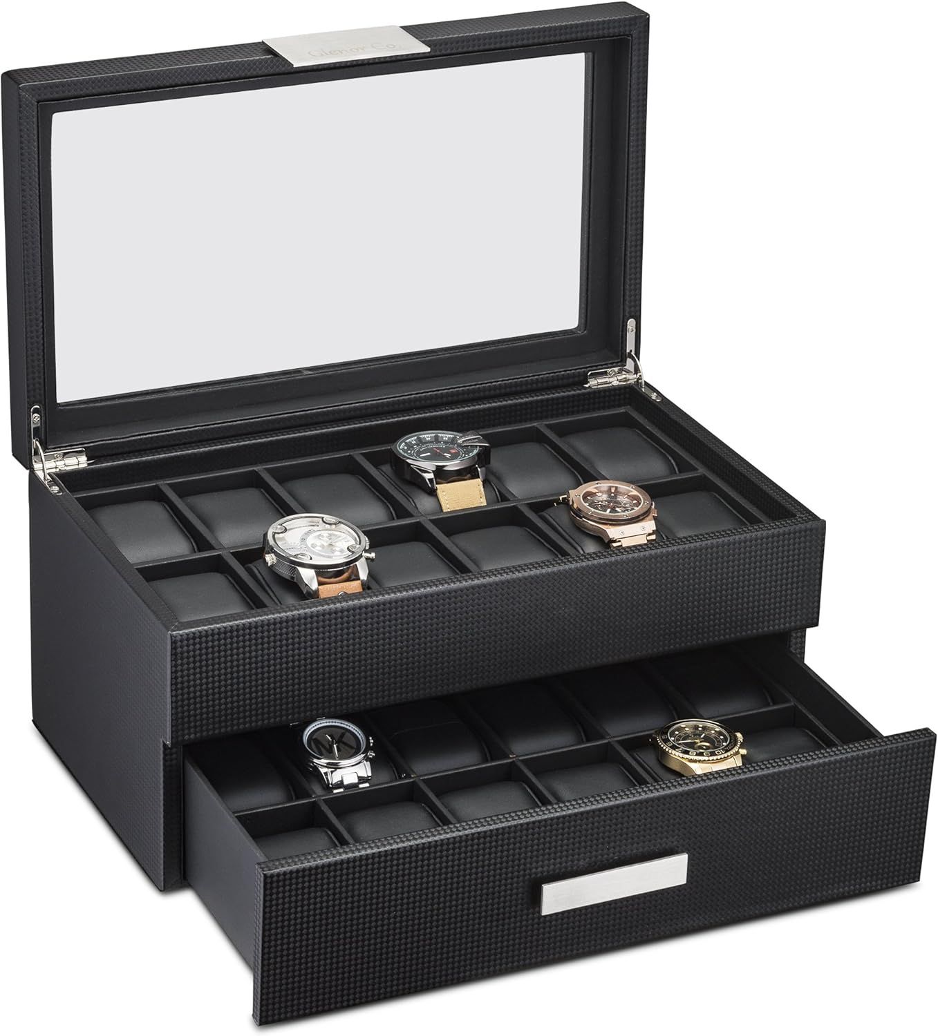 Glenor Co Watch Box for Men 24 Slot Luxury Display Case