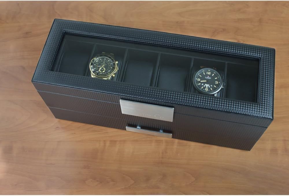 Glenor Co Watch Box with Valet Drawer for Men 6 Slot Luxury