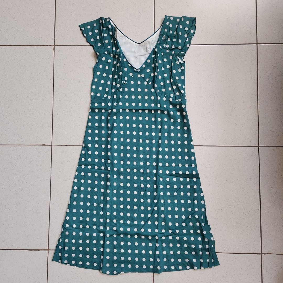 green midi polka dotted polka dot dress, Women's Fashion, Dresses ...