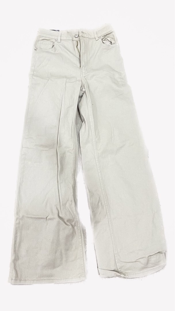 H&M BEIGE WIDE TWILL PANTS, Women's Fashion, Bottoms, Other Bottoms on