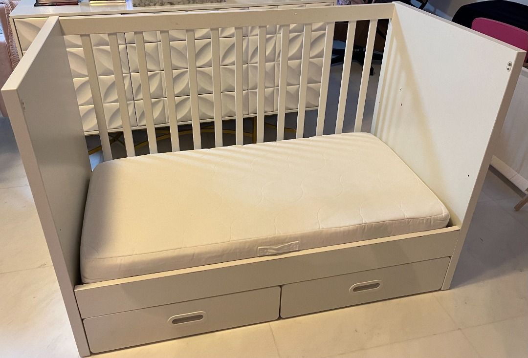 Ikea Stuva cot with drawer mattress protectors and bedsheets