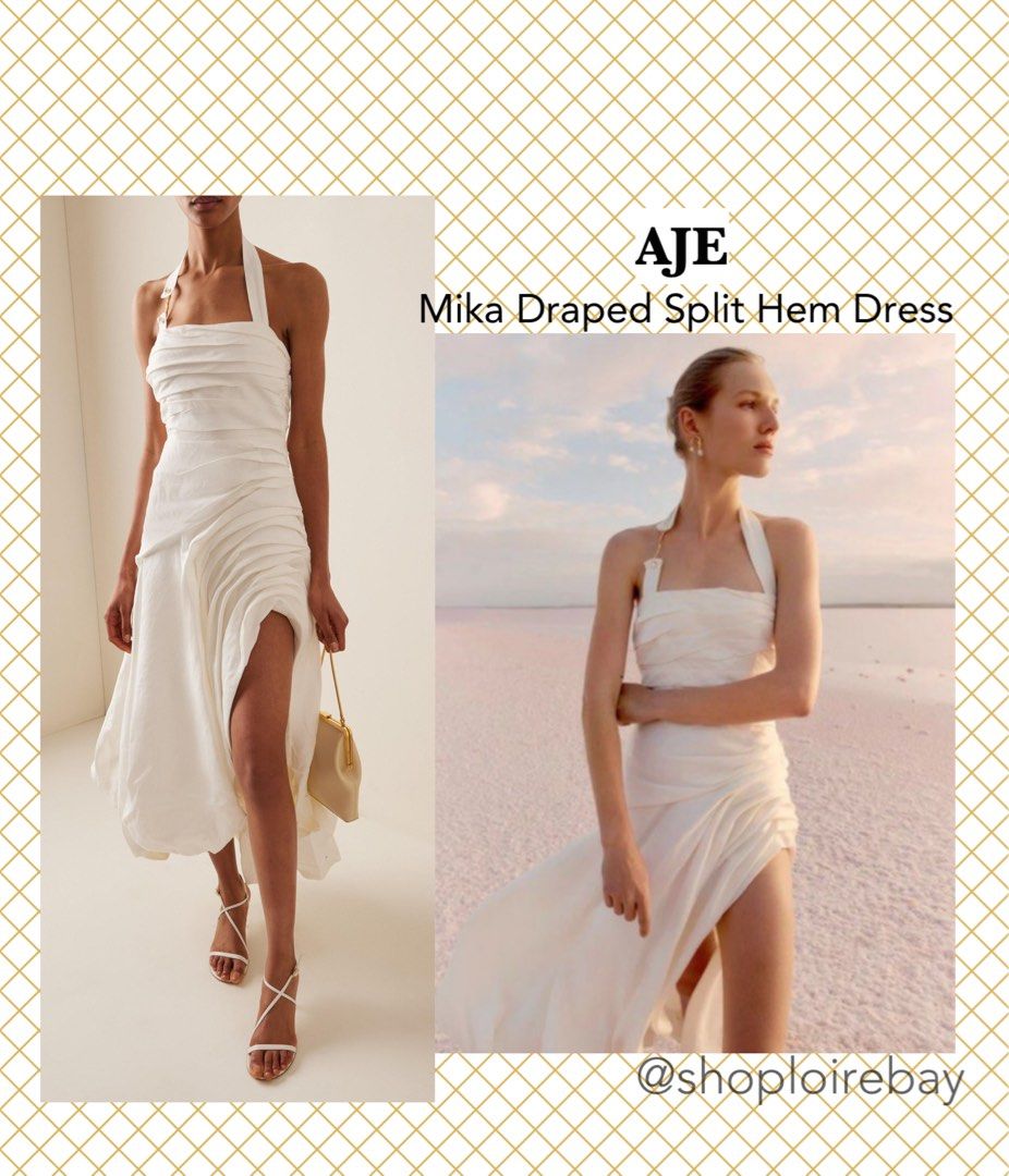 SALE! INSTOCK (AU10) AJE Mika draped split hem white maxi dress PWS gown,  Women's Fashion, Dresses & Sets, Evening dresses & gowns on Carousell
