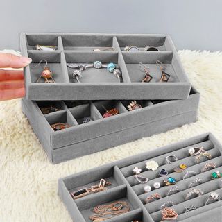 Velvet & Wood Jewelry Box Travel Jewelry Organizer Portable Jewelry Storage  Case Ring Earrings Necklace Storage Box Women Gifts