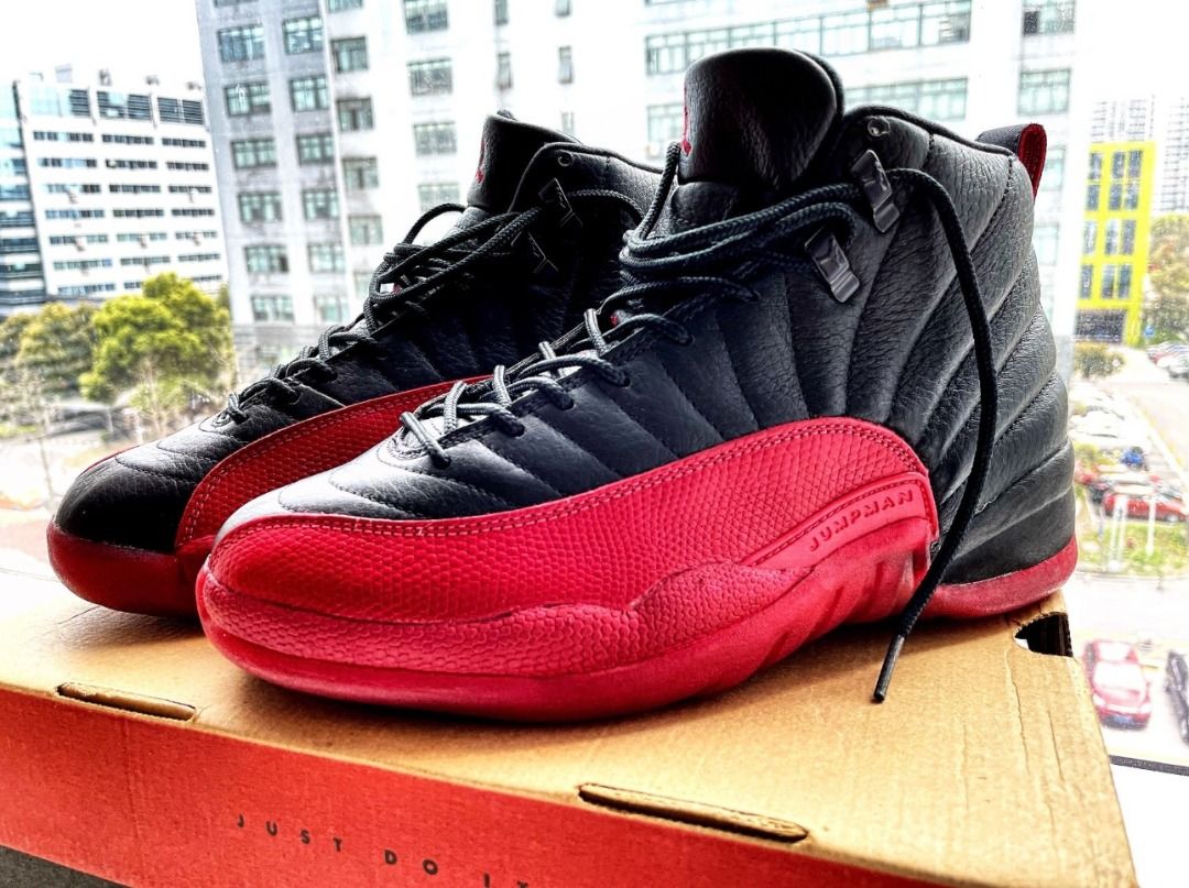 Jordan Air Jordan 12 OG Flu Game 高幫復古籃球鞋男款黑紅, 男裝, 鞋