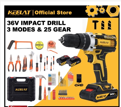 KEELAT Impact Drill Cordless Hammer Screwdriver 3 Modes Portable Wall ...