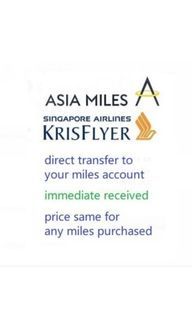 Direct transfer Krisflyer miles immediate received asia miles airline miles airmiles for sale