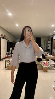 Lilac Korean Collared Blouse / Atasan Crop Kemeja Blazer Kantor Ungu