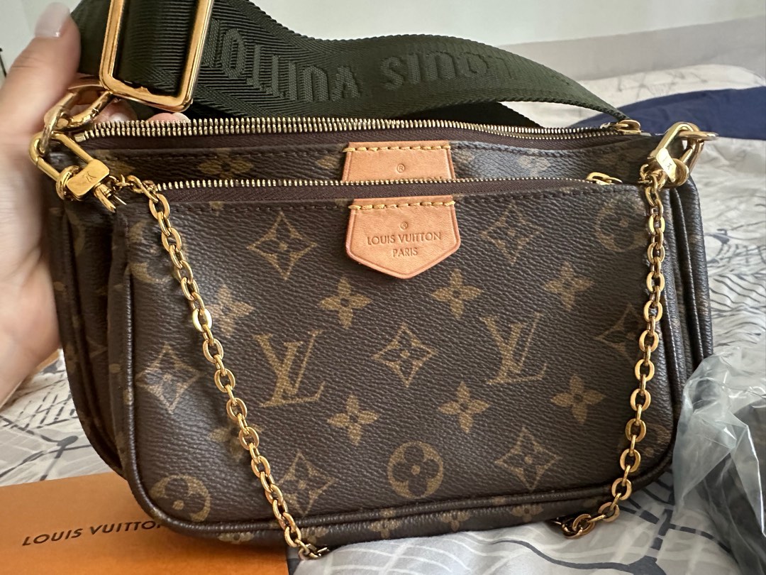 $2800 Louis Vuitton Monogram Canvas Multi Pochette Bag with Khaki