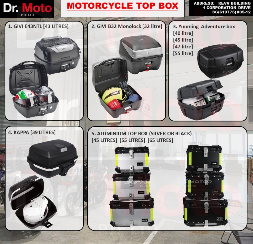 MOTORCYCLE TOP BOXES!! METAL/PLASTIC [32 Litre] [40 Litre] [43 Litre