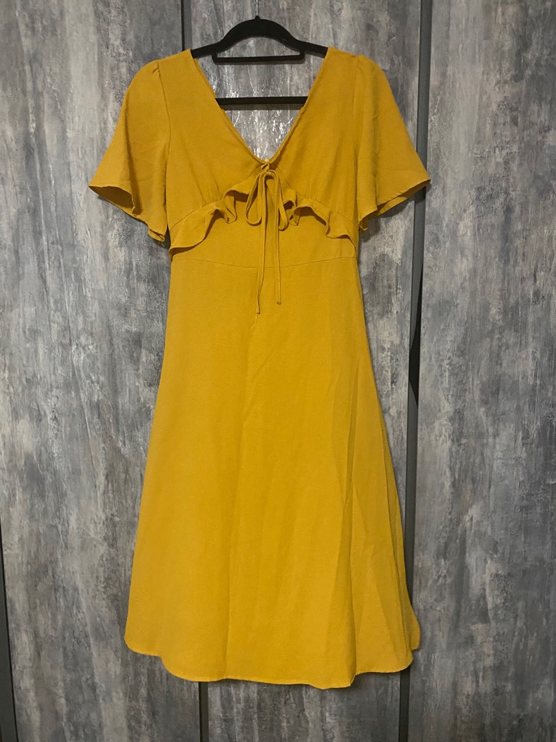 Mustard Ribbon Dress, Women's Fashion, Dresses & Sets, Dresses on Carousell