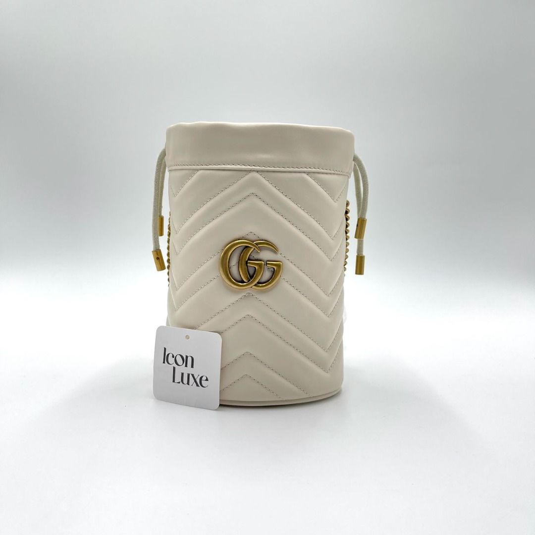 Gucci marmont bucket outlet bag white