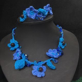 Necklace & Bracelet Crochet With Swarovski And Freshwater Pearl
