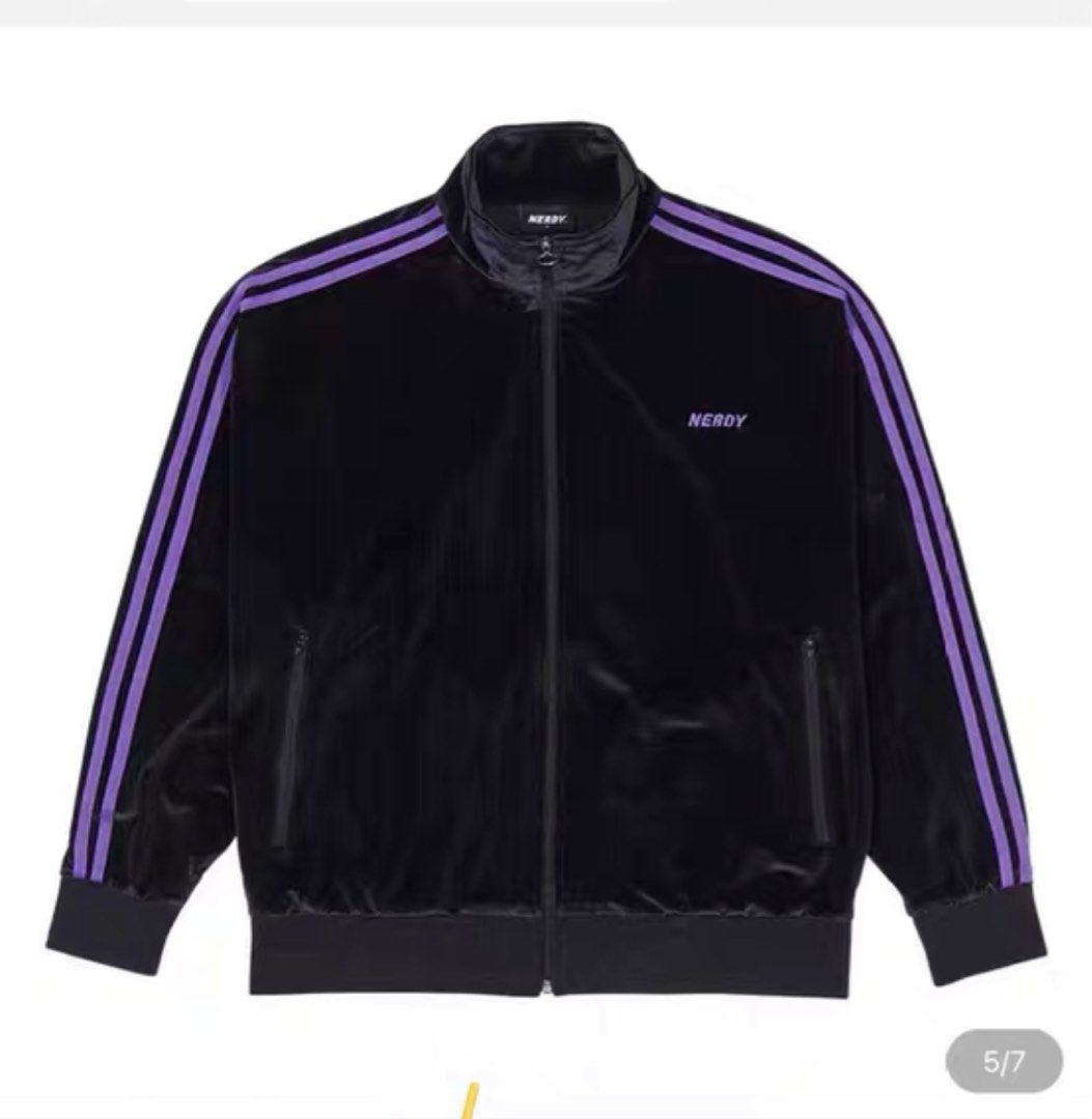 NERDY | 널디 Navy Black Velvet Tracktop Jersey #널디져지,#널디벨벳