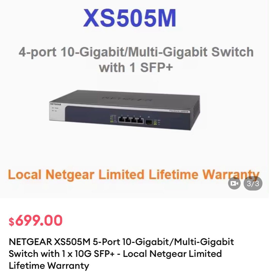 Netgear XS505M - Switch Ethernet 4 ports 10 Gigabit + 1 port SFP+