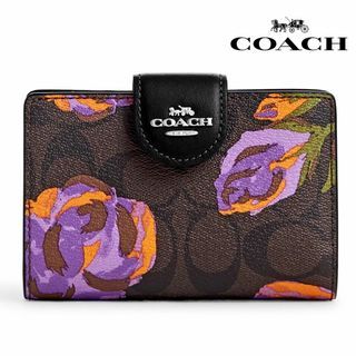 New Coach 🇺🇸 Original CL675 Medium Corner Zip Wallet with Rose Print Women Wallet with Full Set of Coach Package 