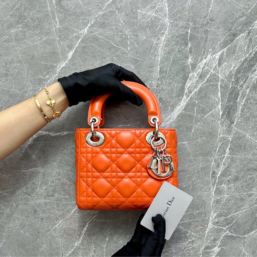 No Strap Dior Lady Mini Lambskin Orange SHW