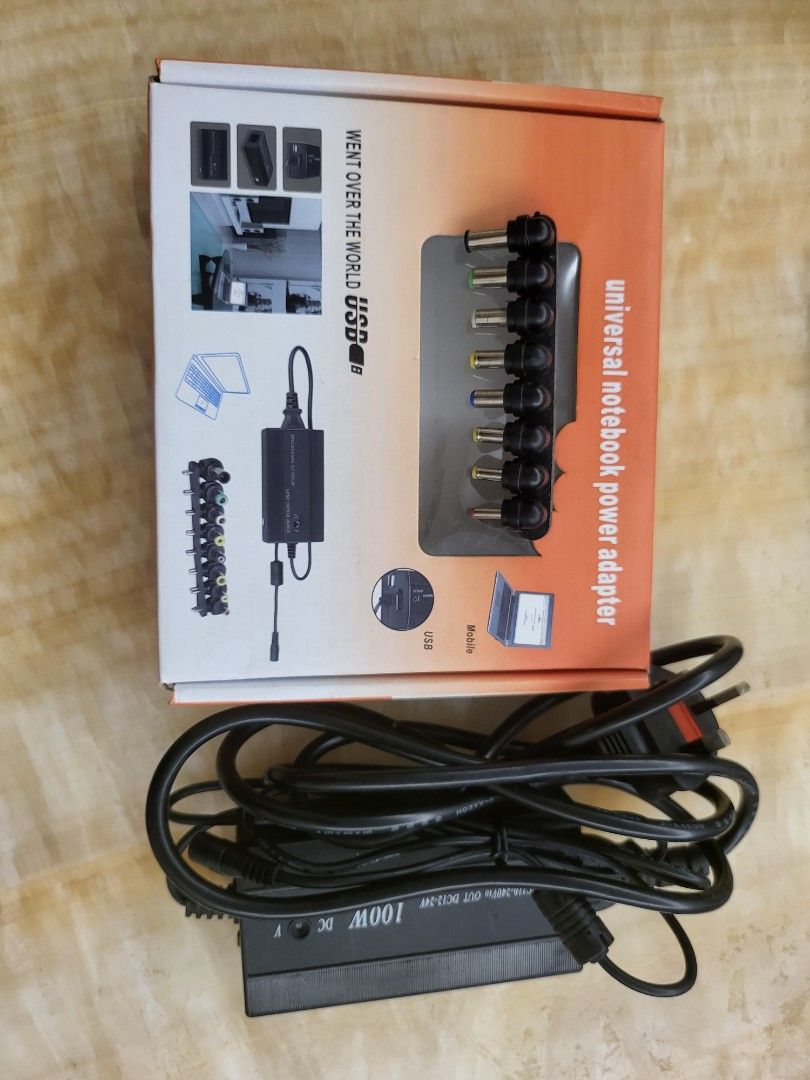 Notebook power adapter with 8 pcs connectors.ac 110-240 V. DC 10-14 V  10A多頭萬用轉插變壓器, 電腦＆科技, 電腦周邊及配件, 電腦線、轉接線及轉換器-