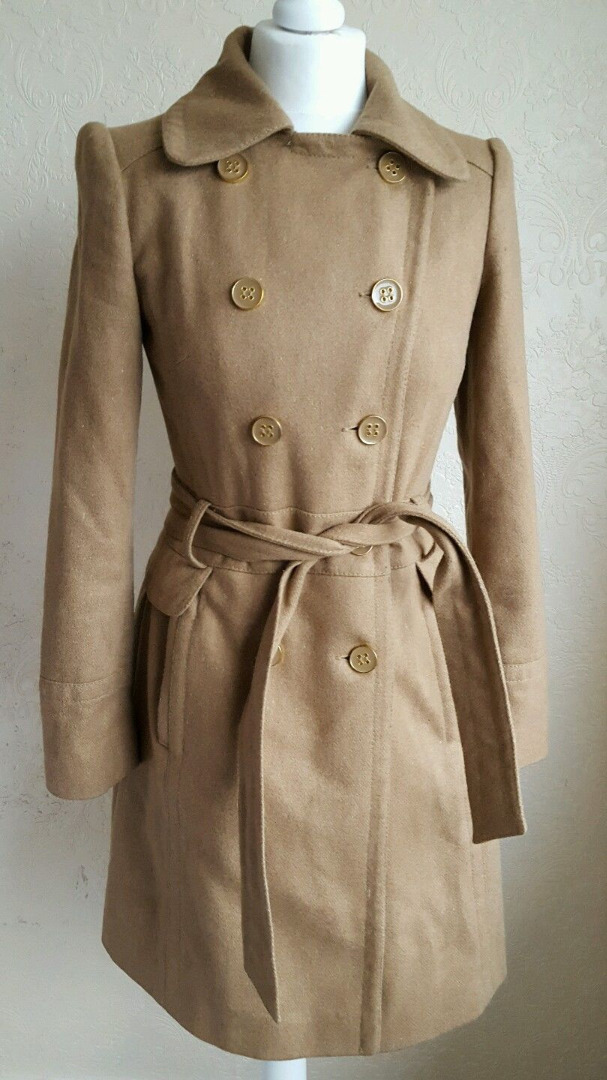 Oasis Military Style Camel Dress Coat XS Brown UK6 UK8